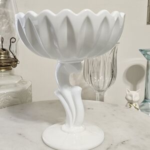 Indiana Glass Lotus White Milk Glass Compote Pedestal Bowl